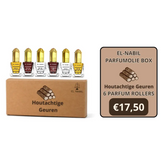 El-Nabil parfumolie box met roller set voor houtachtige geuren, perfect voor parfumolie liefhebbers